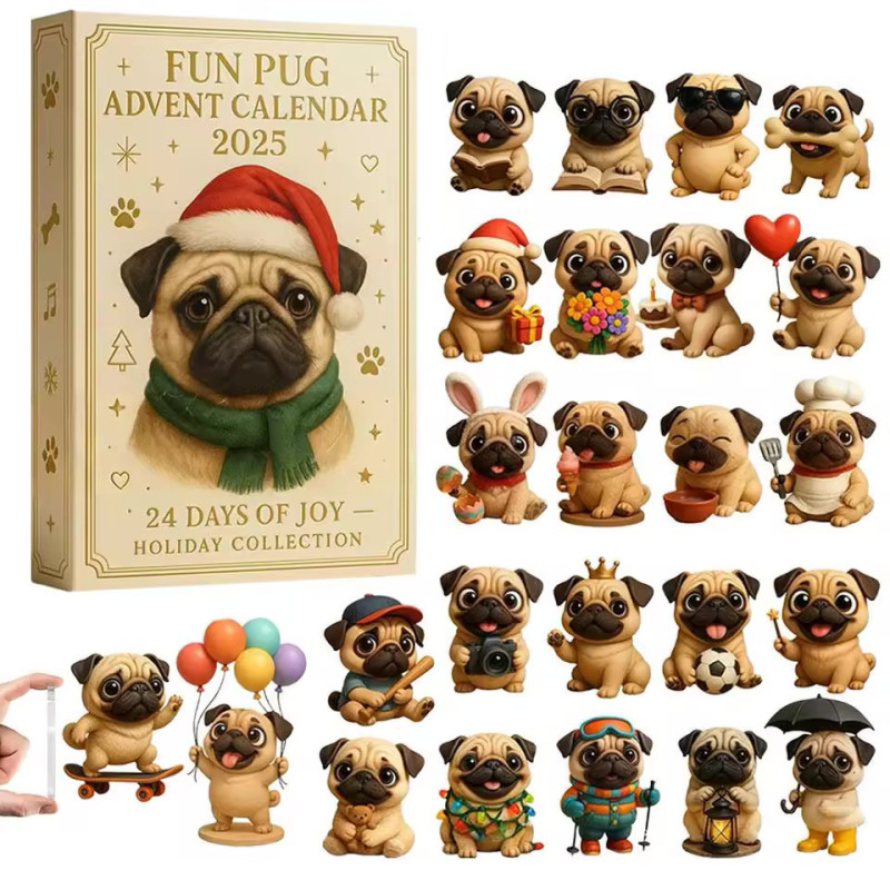 Adventný kalendár Pes Mops Pug 24 ks figúrok