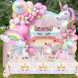 132PCS Rainbow Unicorn Balloon Arch Flower Ring Set, Used for Summer P