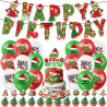 Grinch Christmas Birthday Party dinnerware Disposable Banner Cake Topp