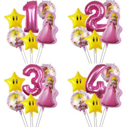 Disney Peach Princess Number Balloon Set Foil Globos Happy Birthday Pa