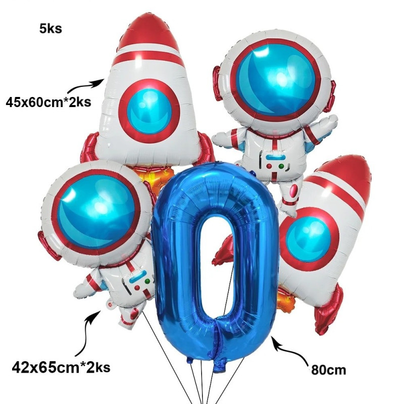 1Set Galaxy Space Balloons Blue 32inchNumber Balloons Rocket Astronaut