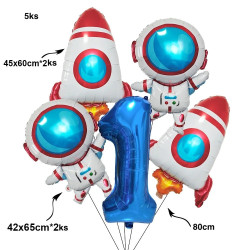 1Set Galaxy Space Balloons Blue 32inchNumber Balloons Rocket Astronaut