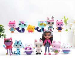 13Pcs/Set Gabby Dollhouse Anime Figures Smiling Car Cat Hug Gaby Girl