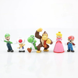 6pcs/set Super Marios Bros Action Figure Kawaii Yoshi Peach Toad Donke