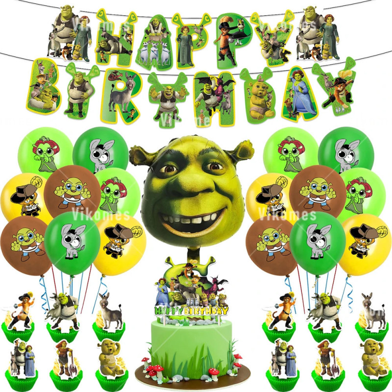 Disney Monster Shrek Prince Donkey Green Princess Happy Birthday Banne