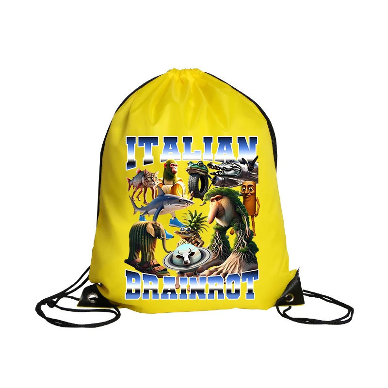 Italian Brainrot Drawstring Bag Backpack Cartoon Tung Tungtung Sahur T