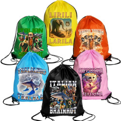 Italian Brainrot Drawstring Bag Backpack Cartoon Tung Tungtung Sahur T
