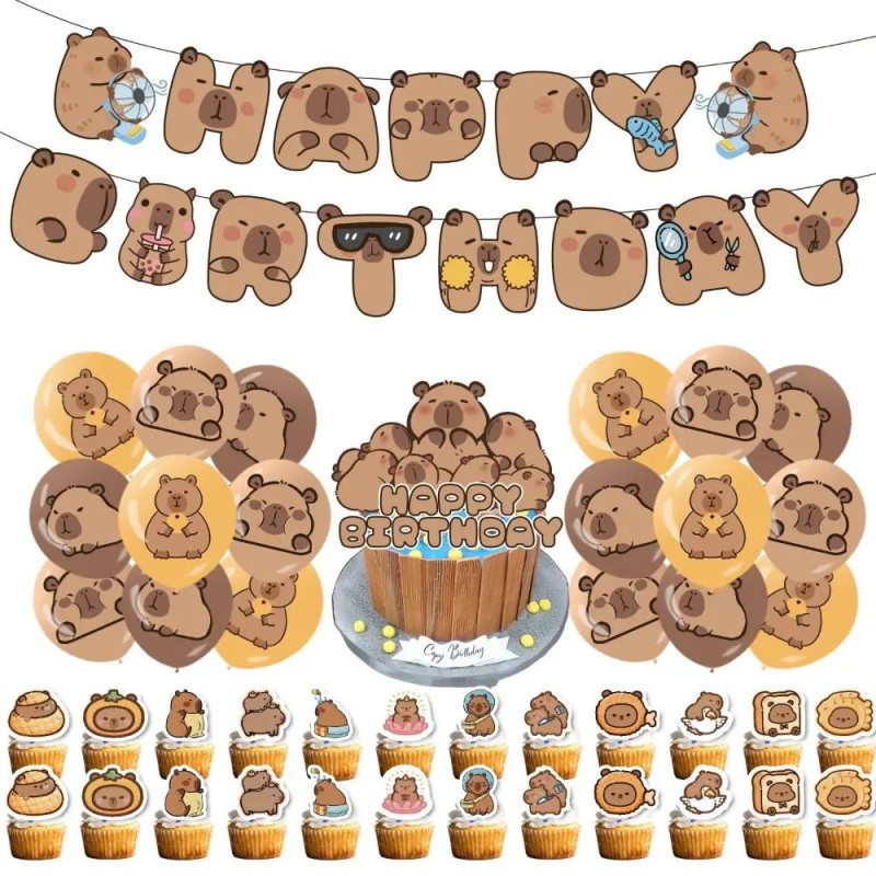 Capybara Balloons Happy Birthday Banner Animal Themed Birthday Decorat