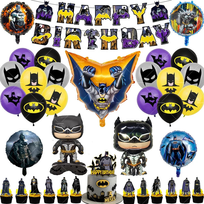 Batman Balloons Hero Happy Birthday Banner Party Decoration Cup Plate